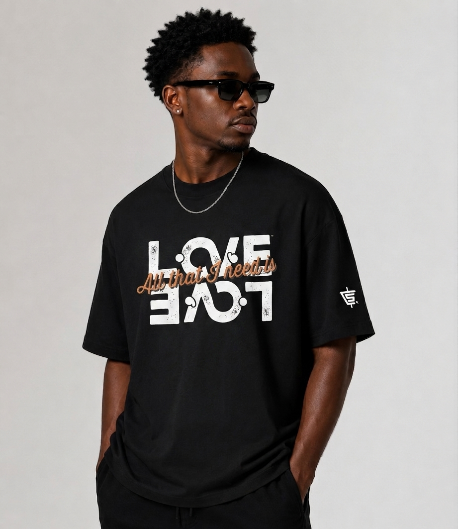 All that I need is Love Hub Organic Black Oversized T-shirt